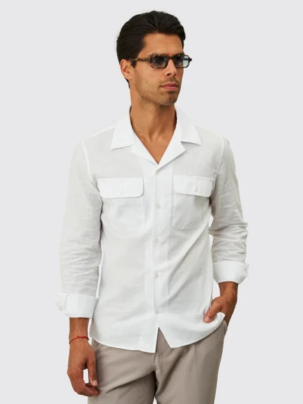 CAMISA DE LINHO COM BOLSOS BRANCO ZOLF