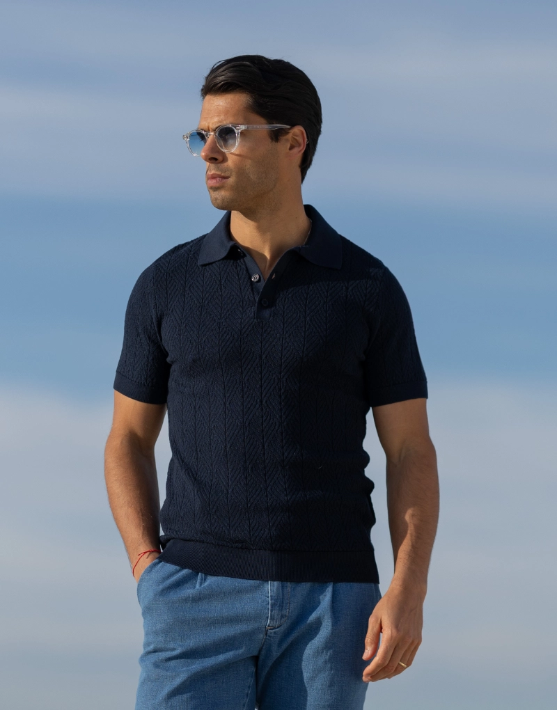 262403001_Polo-Tricot-Estruturado-com-Botoes_Azul_1 POLO TRICOT ESTRUTURADO COM BOTÕES AZUL ZOLF - Image 1
