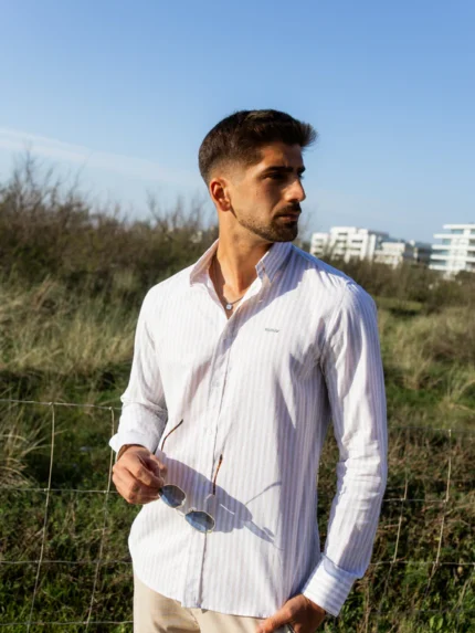 CAMISA DE RISCAS BEGE JOVITS