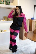 CONJUNTO CROPPED BICOLOR PRETO E FUCSIA COM FRANJAS LOCOLUXO - Image 2