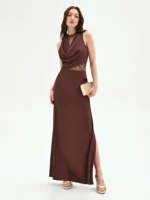 VESTIDO CETIM COM RENDA CASTANHO RINASCIMENTO