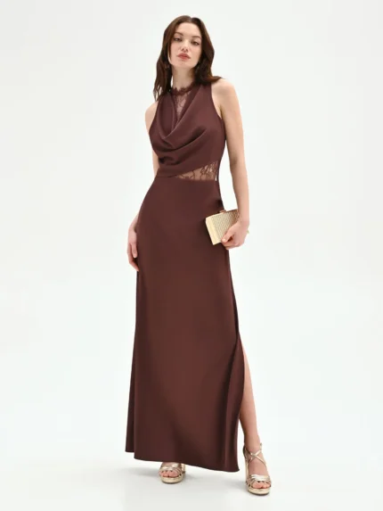 VESTIDO CETIM COM RENDA CASTANHO RINASCIMENTO