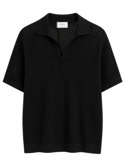 POLO PRETO TRICOT PERFURADO BASICO PONTO CHIC