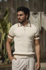 POLO BEGE TRICOT TRANÇA COM BOTÕES PONTO CHIC - Image 5