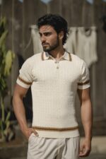 POLO BEGE TRICOT TRANÇA COM BOTÕES PONTO CHIC - Image 2