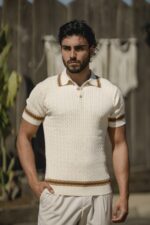 POLO BEGE TRICOT TRANÇA COM BOTÕES PONTO CHIC