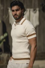 POLO BEGE TRICOT TRANÇA COM BOTÕES PONTO CHIC - Image 4