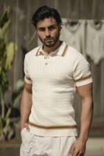 POLO BEGE TRICOT TRANÇA COM BOTÕES PONTO CHIC - Image 3