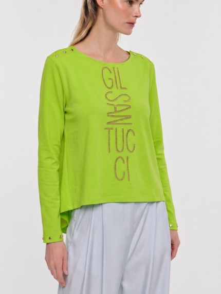 CAMISOLA VERDE COM APLICAÇÃO DE BRILHOS GIL SANTUCCI