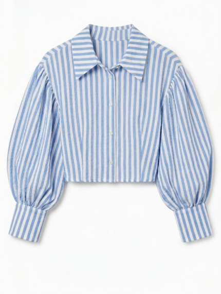 CAMISA CROPPED ÀS RISCAS AZUL PONTO CHIC