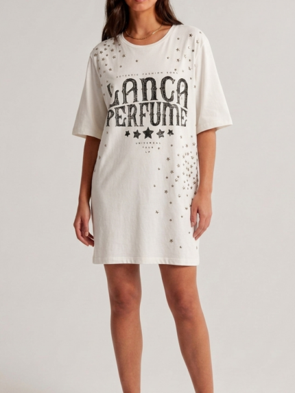 VESTIDO T-SHIRT BRANCO LANÇA PERFUME