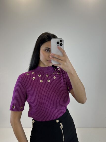 CAMISOLA ROSA COM ILHÓS CANELADA GIL SANTUCCI
