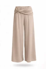 CALÇA CAMEL COM DRAPEADO E PORMENOR DOURADO SAHOCO - Image 6