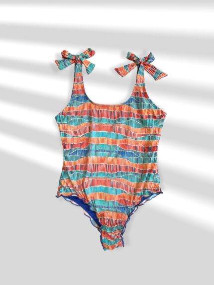 FATO DE BANHO ESTAMPADO MULTICOR COM LAÇO PONTO CHIC