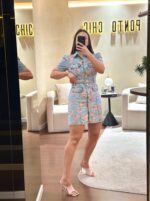VESTIDO DE GANGA FLORAL COM CINTO PONTO CHIC