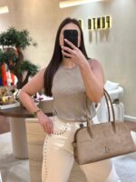 TOP TAUPE BRILHO SEM MANGAS PONTO CHIC - Image 2