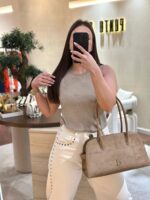 TOP TAUPE BRILHO SEM MANGAS PONTO CHIC
