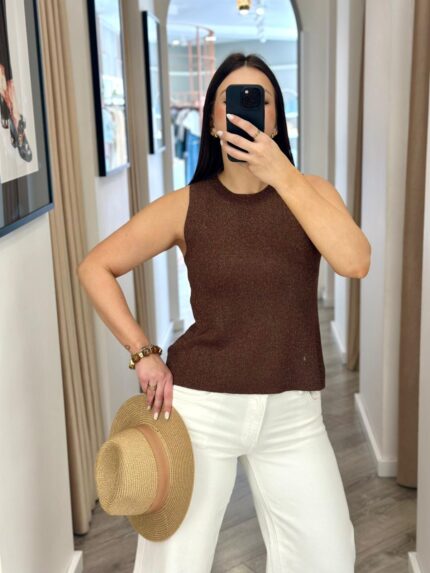 TOP CASTANHO BRILHO SEM MANGAS PONTO CHIC
