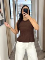 TOP CASTANHO BRILHO SEM MANGAS PONTO CHIC - Image 2