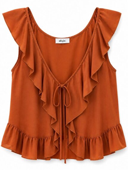 TOP TERRACOTA COM FOLHOS DECOTE EM V DIXIE
