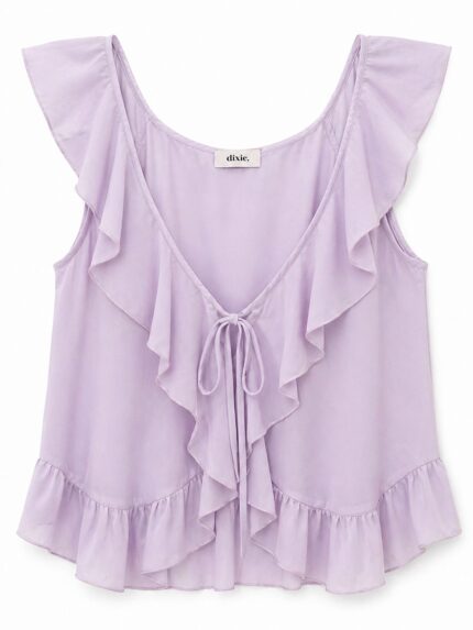 TOP ROSA COM FOLHOS DECOTE EM V DIXIE