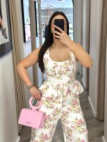 CONJUNTO DE GANGA CALÇA E TOP ESTAMPADO FLORAL ROSA PONTO CHIC - Image 4