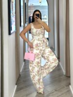 CONJUNTO DE GANGA CALÇA E TOP ESTAMPADO FLORAL ROSA PONTO CHIC - Image 3