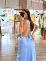 VESTIDO COMPRIDO AZUL ACETINADO PONTO CHIC - Image 2