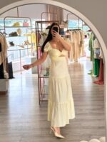 VESTIDO COMPRIDO AMARELO MANTEIGA PONTO CHIC