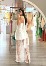 VESTIDO BRANCO ACETINADO COM DETALHE TRANSPARÊNCIA PONTO CHIC - Image 3