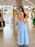 VESTIDO COMPRIDO AZUL ACETINADO PONTO CHIC - Image 3