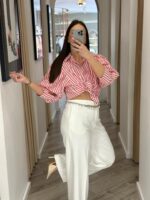 CAMISA CROPPED ÁS RISCAS VERMELHA PONTO CHIC