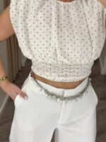 TOP BRANCO COM BOLINHAS E DRAPEADO PONTO CHIC - Image 4