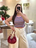 TOP TRICOT ROSA COM RISCAS MULTICOR PONTO CHIC - Image 2
