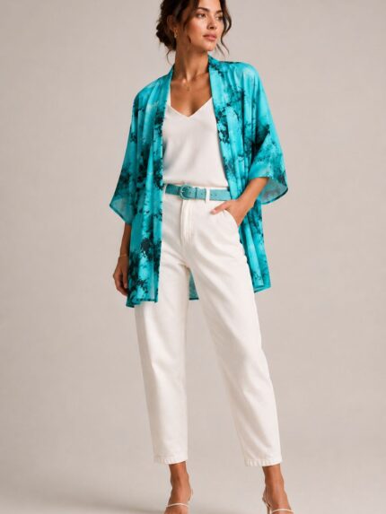 KIMONO AZUL COM ESTAMPADO ABSTRATO RINASCIMENTO
