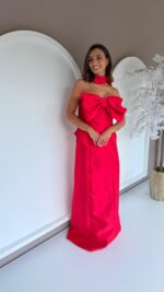 VESTIDO VERMELHO COMPRIDO COM LAÇO PONTO CHIC - Image 3