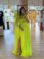 VESTIDO LONGO VERDE LIMA COM CORPETE DRAPEADO E APLICAÇÃO CENTRAL PONTO CHIC - Image 3