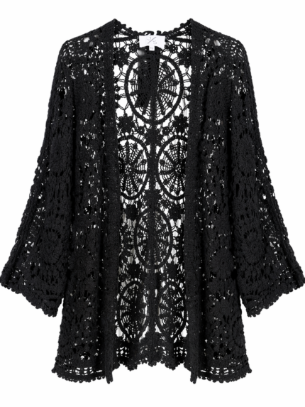 KIMONO EM RENDA PRETO PONTO CHIC