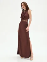 VESTIDO CETIM COM RENDA CASTANHO RINASCIMENTO - Image 3