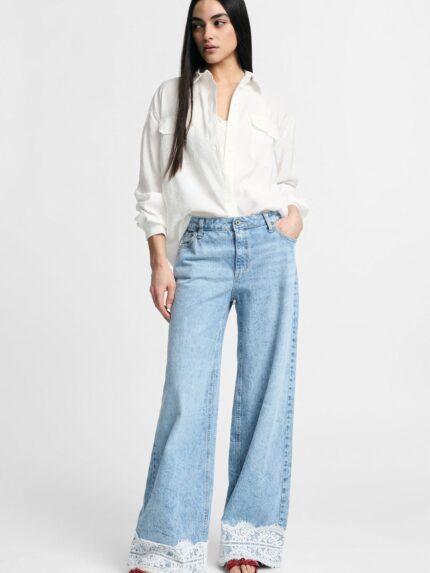 CALÇA GANGA AZUL COM RENDA PLEASE
