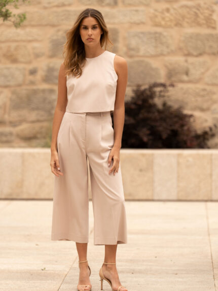 CALÇA CULOTTE BEGE COM PREGA FERRACHE