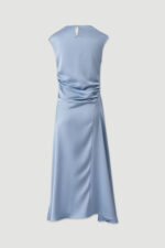VESTIDO AZUL ACETINADO MIDI CINTADO COM DECOTE DRAPEADO FERRACHE - Image 5