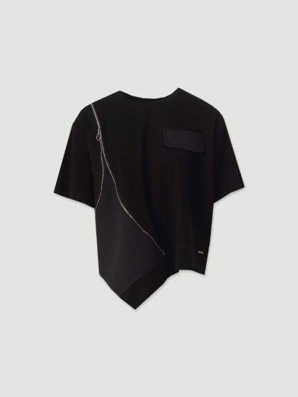 T-SHIRT PRETA COM FECHO ASSIMÉTRICO FERRACHE