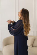 VESTIDO COMPRIDO AZUL MARINHO COM FOLHO NA COSTA SILVINA CAMPOS - Image 4