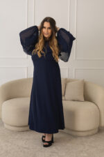 VESTIDO COMPRIDO AZUL MARINHO COM FOLHO NA COSTA SILVINA CAMPOS - Image 2