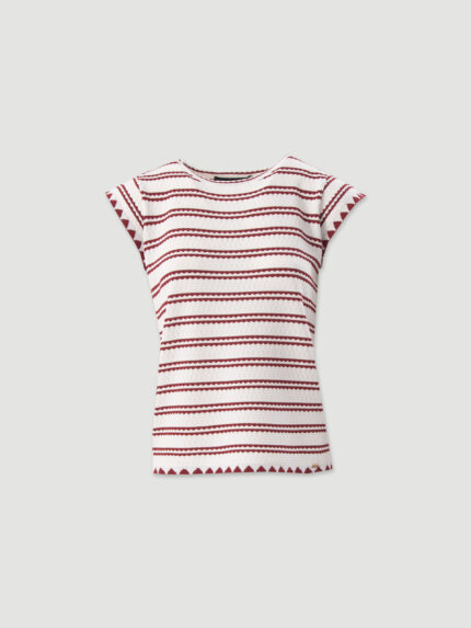 CAMISOLA BRANCA E VERMELHA EM MALHA ÀS RISCAS FERRACHE