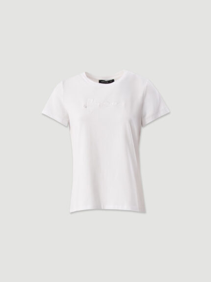 T-SHIRT BÁSICA BRANCA COM BORDADO FERRACHE