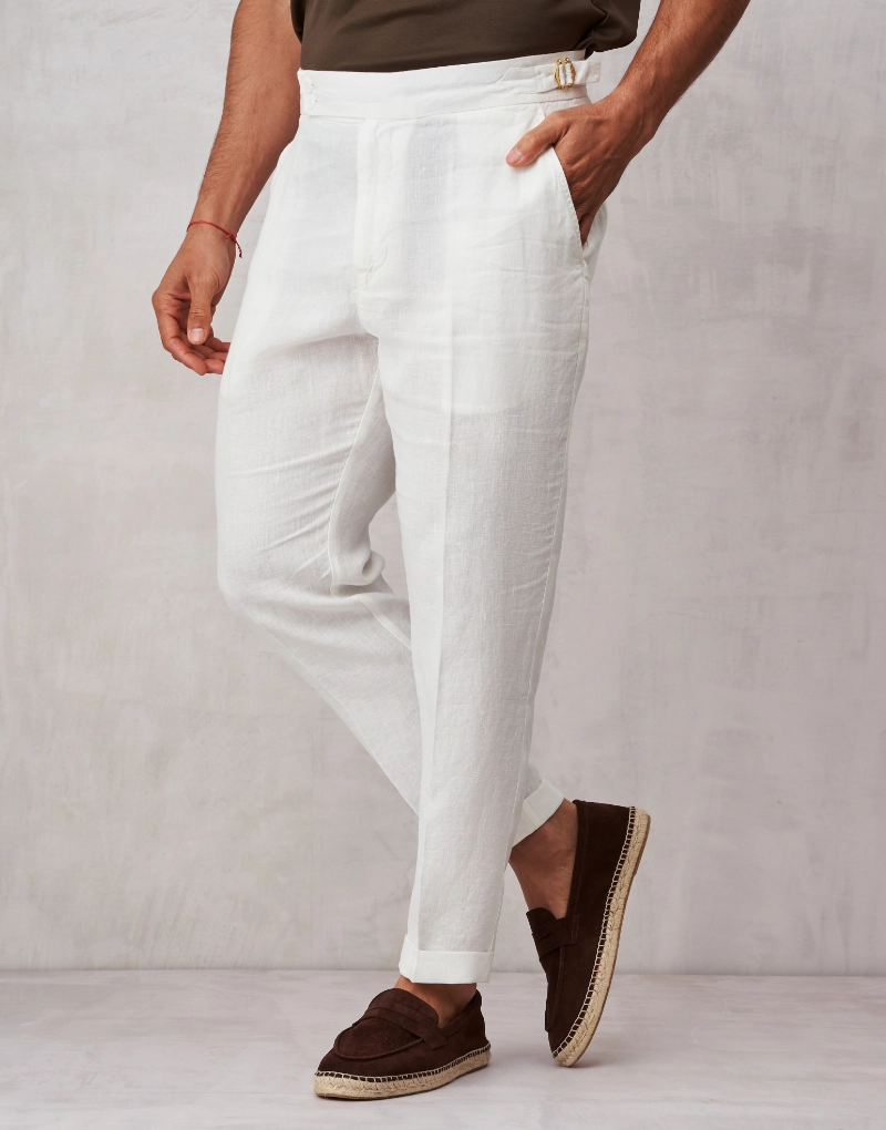 261706001_Calca-de-Linho-Fivela_off-white_1 CALÇA DE LINHO OFF WHITE COM FIVELA ZOLF - Image 1