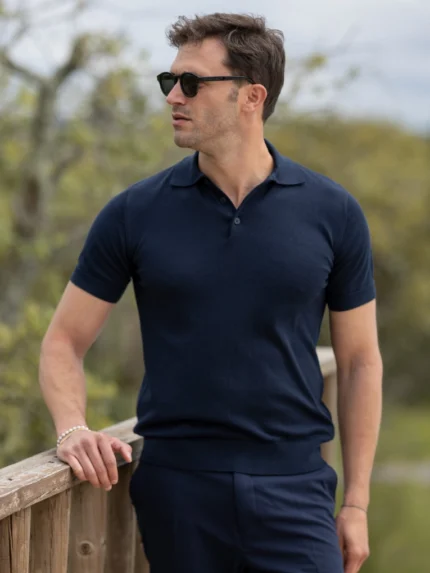 POLO TRICOT MALHA FINA AZUL ZOLF