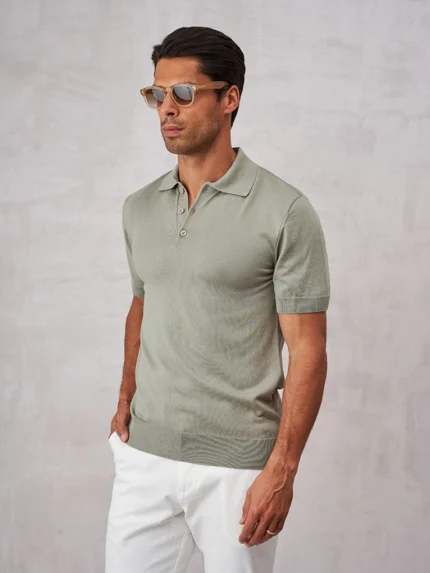 POLO TRICOT MALHA FINA VERDE SECO